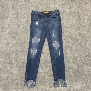 WAX JEAN Butt I Love You Women's Distressed Ankle‎ Jeans Size S Small Blue Dark